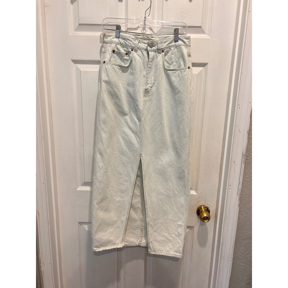 Y2k Industry Womens Light Wash Denim Maxi Skirt Front Slit High Waisted Size 4